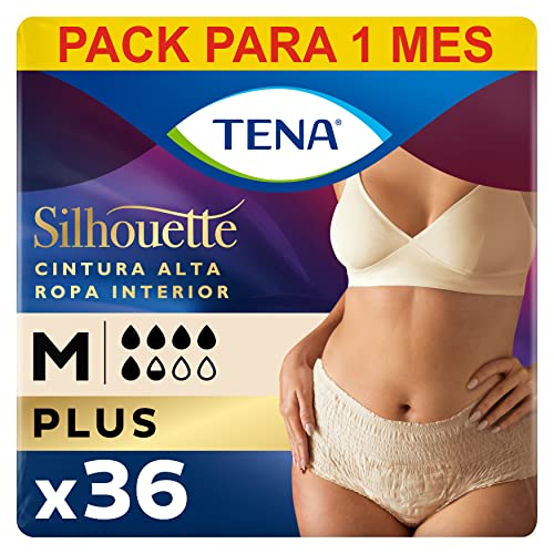TENA Silhouette Plus Creme 4x9 - Ropa Interior para Incontinencia y Pérdidas de Orina Abundante - Diseño Cómodo y Transpirable - 36 Braguitas Desechables - Creme - Talla Mediana