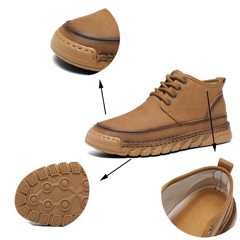 Men'S Genuine Leather Handmade Chukka Boots Autumn Winter Lace-Up Fur-Lined Comfortable Warm Booties Casual Outdoor Non-Slip High-Top Sports Shoes4