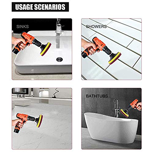 Image of 11Pack 4 Inch Drill Power Brush Tile Scrubber Scouring Pads Cleaning Kit with 4 Inch Disc Pad Holder for Bathroom & Kitchen Cleaning