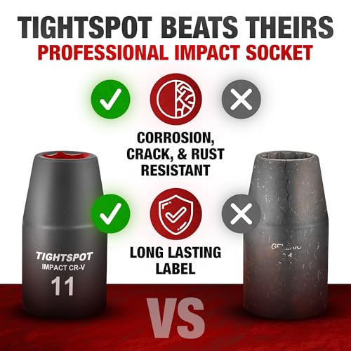 Image of TIGHTSPOT 1 /2 Inch Drive - 11mm Shallow Impact Socket with Anti-Rounding 6 Point Design, Heat-Treated CRV Steel, Metric