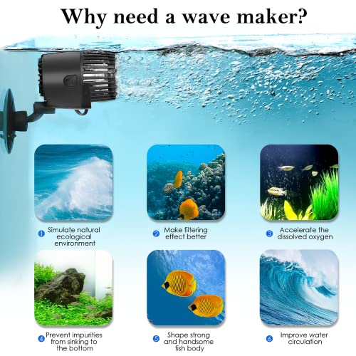 Image of AQQA Mini Wave Maker for 3-5 Gallon, Aquarium Circulation Pump for Saltwater & Freshwater Tanks, Quiet Suction Cup Fish Tank Powerhead with 360 Adjustable Flow, 3W 792GPH Submersible Wavemaker Black