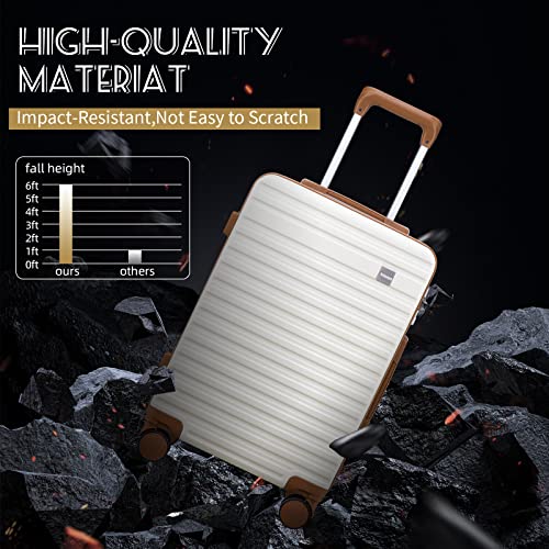 Imiomo Carry On Luggage 20 Inch Airline Approved Hardside 3Pcs Set Lightweight Rolling Travel Luggagewith Tsa Lock， Suitcase With Spinner Wheels (White+Brown, Carry-On 20-Inch) #TOP4