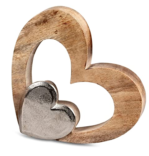 formano Deko Herz aus Alu Mango Holz zum Stellen Aufsteller 18 cm Tischdeko...