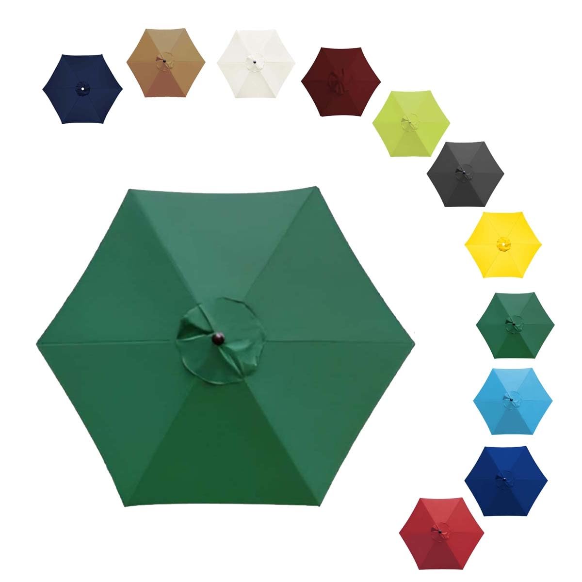 ALDNMBR 6.5ft 7.5ft 9ft 10ft Patio Umbrella Replacement Canopy, 6 Ribs 8 Ribs Double Layer Polyester Top, Waterproof Uv Block Outdoor Garden Parasol Cover Green 6Ribs-270cm/9FT