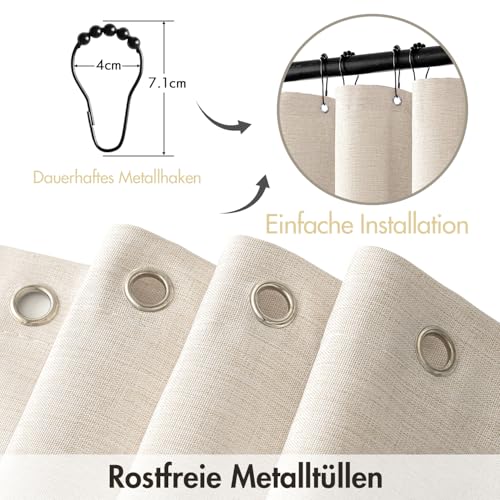 MIULEE Duschvorhang 180x200 Leinen Texturiert Gewellter, Duschvorhang Beige mit Schwarze Rand Hotel Luxus Wasserdicht Duschvorhänge, Antischimmel Waschbar Stoff Badvorhang für Badezimmer mit 12 Ringe