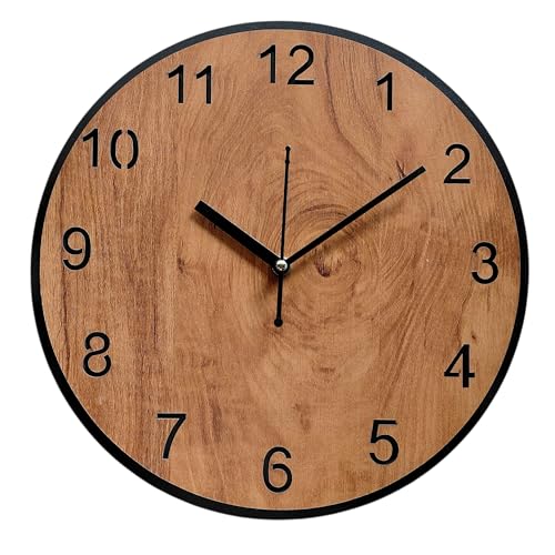 Image of Wooden Wall Clock for Living Room & Office - Classic Round Analog Ticking Decorative Clock 30.5CM