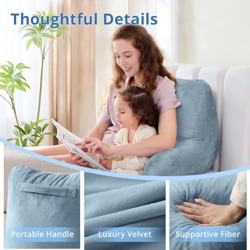 Image of Sasttie Reading Pillow for Bed, Back Pillow for Sitting Up, Greyish Blue