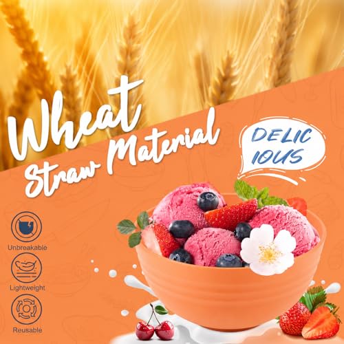 Image of Kids Wheat Straw Dinnerware Sets for 4, 20 Piece Unbreakable Dinnerware Set, Plates and Bowls Sets, Kitchen Plates and Bowls Set, Lightweight Dish Set for Picnic, Camping, and Daily - Orange