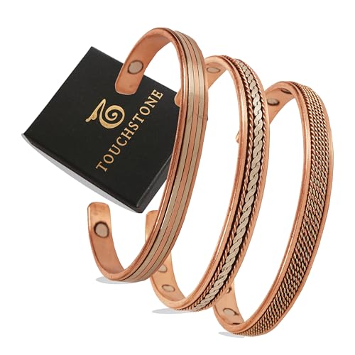 Image of Touchstone copper bracelets | gift for men women |adjustable 100% pure solid real magnetic jewelry | handmade bracelet set combo | rope braided tibetan bangles.