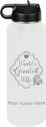 Miniatura 50 de LaserGram Botella de agua de doble pared de 32 onzas con popote, la mejor esposa del mundo, grabado personalizado incluido (gris) Gris,Negro -,Verde
