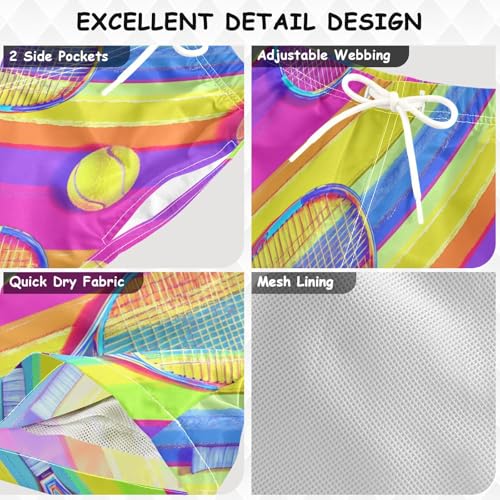 Boys Beach Board Shorts Tennis Ball Stripe Swim Trunk Teen Swimwear3