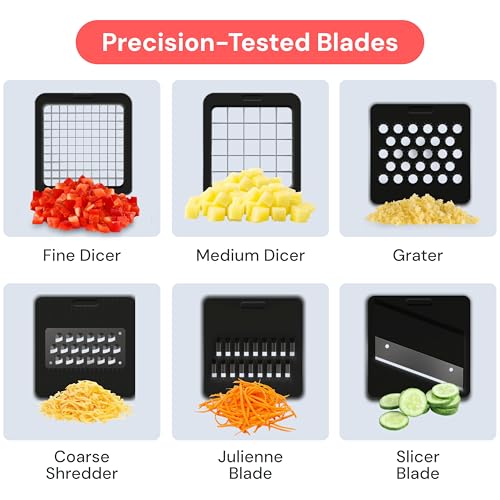 Fullstar Mandoline Slicer for Kitchen - Vegetable Chopper, Onion Potato Food Veggie Fruit Slicer and Cutter with Container, Kitchen Gadgets & Accessories, Home Essentials (6-in-1, White/Black)