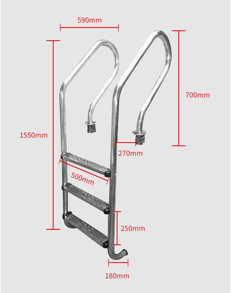Pool Ladder w/Non-Slip Footstep 3-Step In-Ground Stainless Steel Step for Indoor/Outdoor Pool Heavy Duty Non-Slip Ladder Easy Assembly