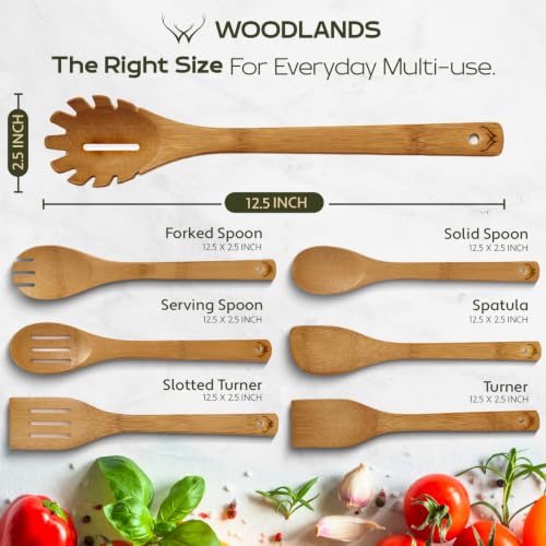 Image of 7PCS Carbonized Bamboo Wooden Spoons for Cooking Set, Premium Kitchen Utensils for Nonstick Cookware, Durable Wooden Cooking Tools