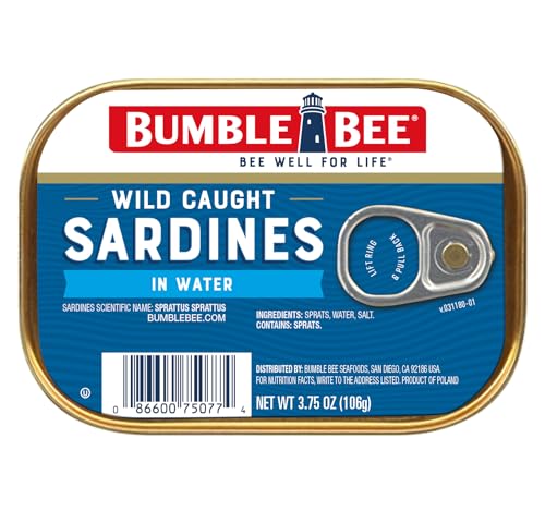 Bumble Bee Sardines in Water, 3.75 oz Tin - Wild Caught, Gluten Free, Keto, Kosher, Clean Ingredients