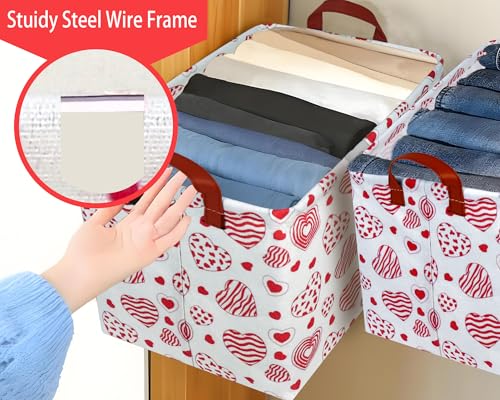 Image of Large Valentine's Day Basket Heart Shaped Storage Bin for Gifts Collapsible Organizer Room Decor (Leopard Print Line Love)
