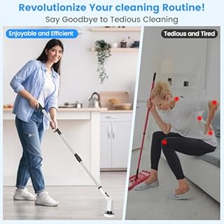 Brosse Electrique Nettoyage Rotative, Brosse de Nettoyage sans Fil avec 9 Têtes de Brosse Remplaçables, IPX7 Étanche, 2 Vitesses, pour Salle Bain Cuisine Electric Spin Scrubber (Blanc)