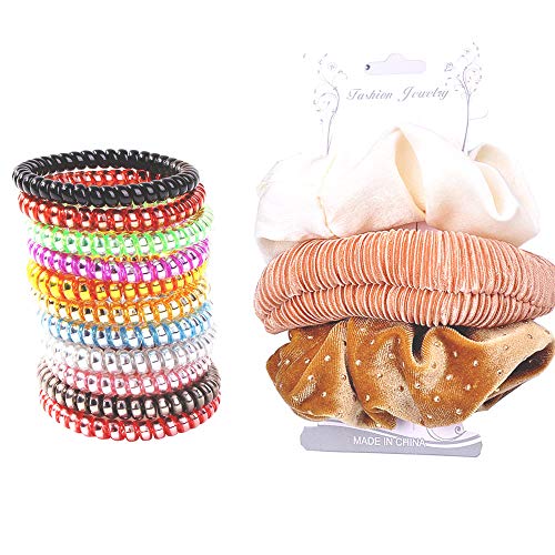 24HOCL 14 Pcs Hair Scrunchies Set 3 Pcs Hair Scrunchies 11 Colorful Spiral Hair Ties No Crease Phone Cord Hair Ties for Women Girls Hair Accessories Thanksgiving Christmas（Style C)