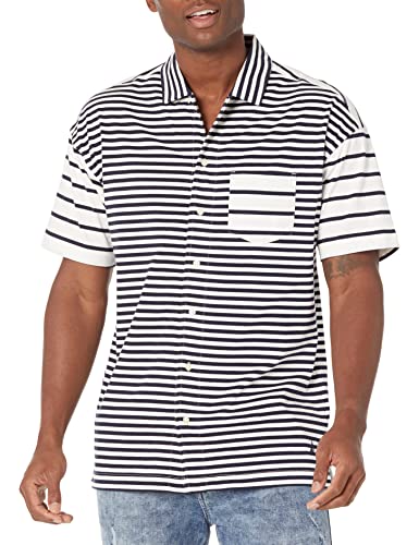 Nautica Campershirt Stripes Camisa Abotonada, Toldo Blanco, XL para Hombre