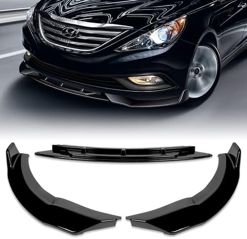 3 Pieces Front Bumper Lip Spoiler Splitter Side Body Kit Trim Protection Compatible with 2011-2014 Hyundai Sonata, 2012 2013 (Painted Black)