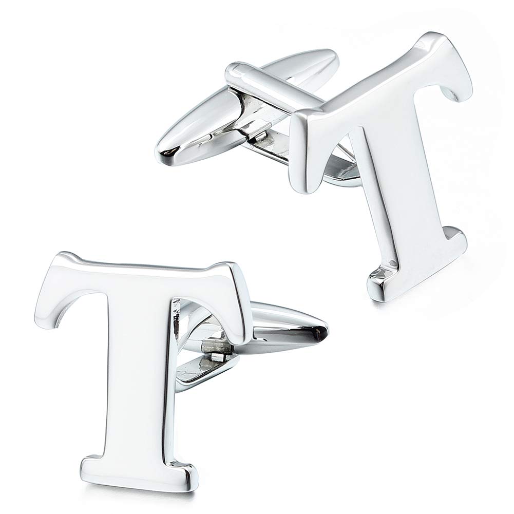 Initial Cufflinks for Men Silver Tone Business Wedding Birthday Anniversary Best Gift for Father Husband Fiance Boyfriend Friends (Silver Color)