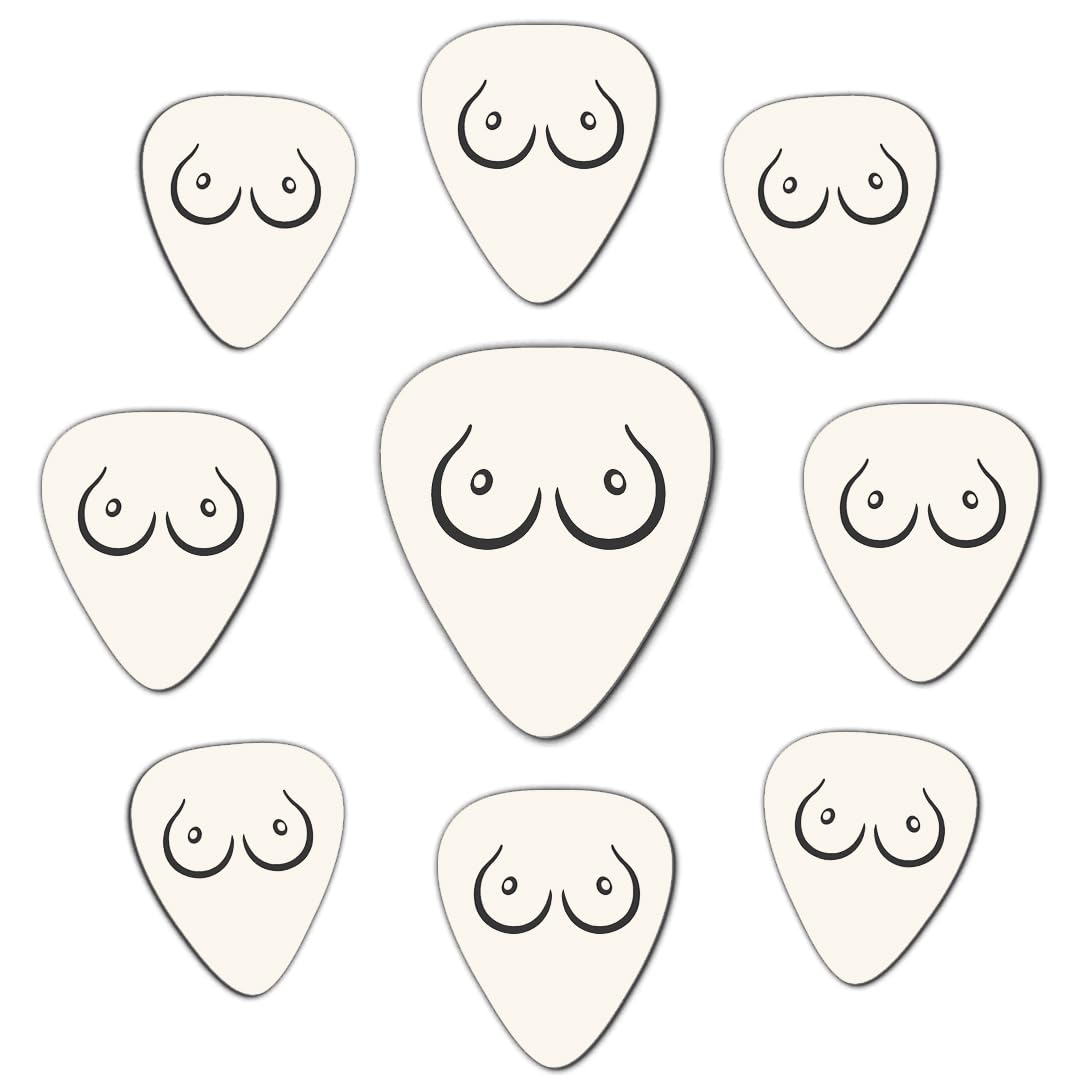 Pack of 9 ~ TitPick Guitar Picks Plectrums ~ The Breast Guitar Picks in the World !, White, Medium 0.95mm