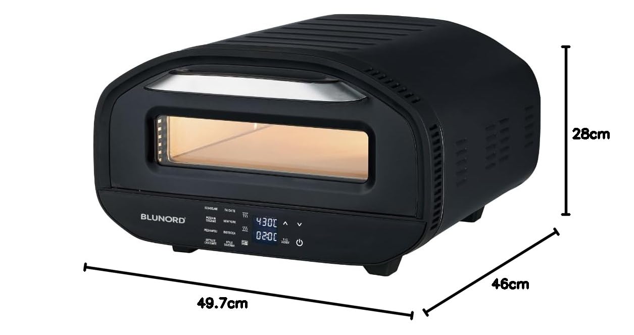 Forno Pizza Elettrico BLUNORD 1700W 430°C – Pietra Refrattaria e Pala Incluse – 7 Programmi Touch – Triplo Vetro – Forno Professionale per Pizza Napoletana e Pane – Design Italiano
