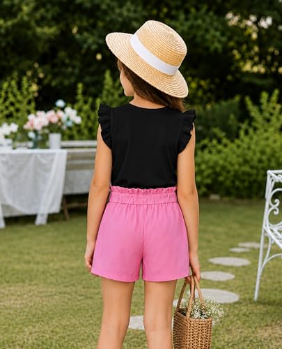Image of Girls Summer Outfits Cute Sleeveless Top High Waisted Short Sets with Pockets Teen Girl Clothes Size 6-14 T