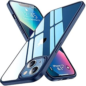 Amozo Ultra Hybrid Camera and Drop Protection Back Cover Case for iPhone 13 (Polycarbonate|Back Transparent – Sides Blue)