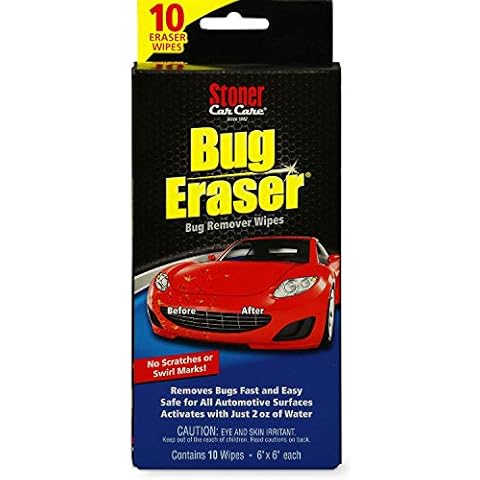 Stoner Car Care 95401 Bug Eraser Car Cleaning Wipes, Removes Bugs Fast and Easy, Safe for All Automotive Surfaces, 10 Eraser Wipes, Pack of 1 Cover