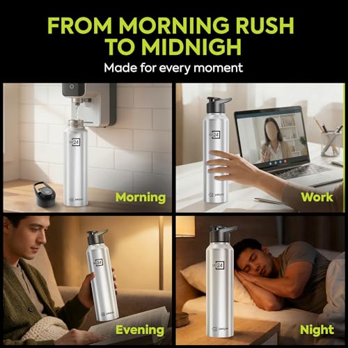Image of Water Bottle 1 ltr Go24 Stainless Steel Sports /Fridge Bottle with Sipper Cap | 1-Year Warranty | Single Wall | For Home, Office, Gym, Travelling | Lightweight | Craft Pro 950ml | Silver