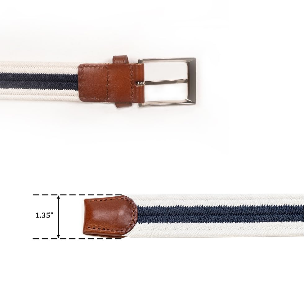 Men's Woven Elastic Braided Stretch Golf Belt for Jeans Casual Pants Shorts - Multicolored 1.35"4