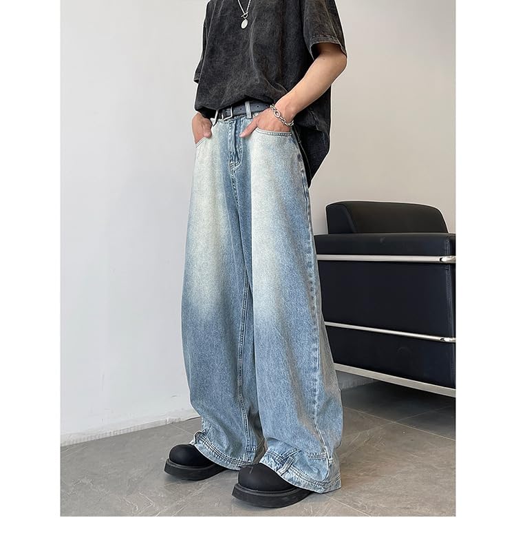 Mens Baggy Jeans Y2k Skater Vintage Plain Pants Casual Fit Denim Hip Hop Jean2
