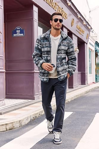 Runcati Mens Aztec Fuzzy Sherpa Fleece Jacket Casual Full Zip Up Printed Coat Fall Winter Soft Outwear with Pocket4