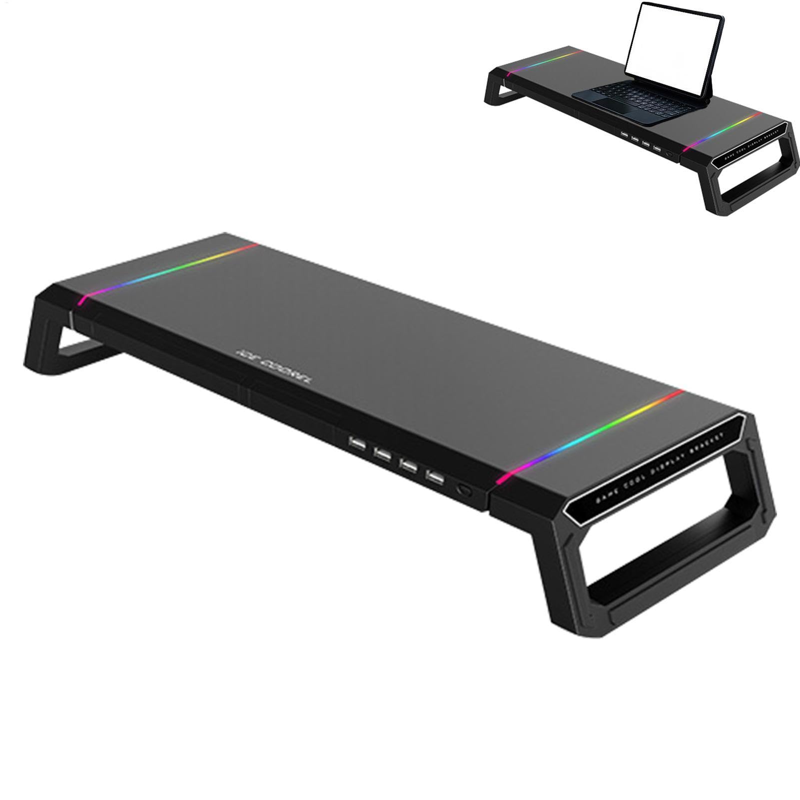 Générique Supporto monitor - Organizzatore da scrivania per monitor del | computer - Supporto per computer portatile per stampante PC pieghevole leggero RGB con 4 porte Hub USB3.0, 9 modalità di