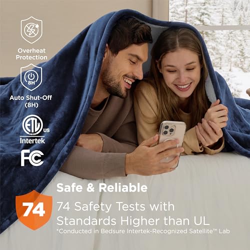 Image of Bedsure Electric Blanket Queen Size - Dual Control Heated Blanket Queen, Fast Heating with 10 Time Settings & 10 Heat Settings, Warm Gifts for Grandma, Women, Men (84x90 inches, Navy)