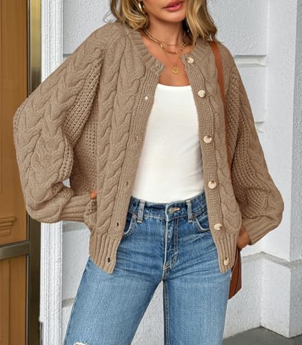 Saodimallsu Womens Cable Knit Cardigan Sweaters Button Up Crew Neck Long Sleeve Loose Fall Trendy Sweater Coats2