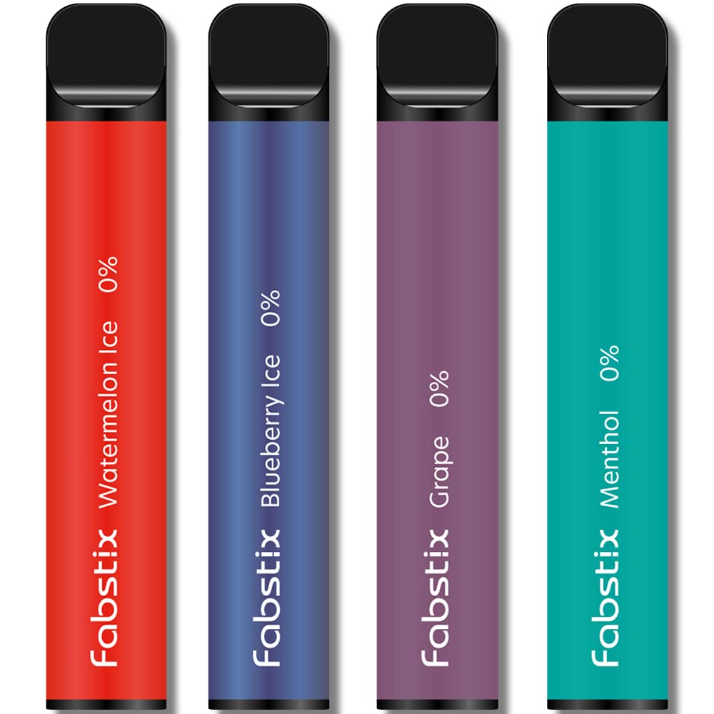 Disposable Vape Pen E Cigarette Starter Kit 4 Fabstix MEGA 800mAh Multi Pack No Nicotine (Watermelon Ice Blueberry Ice Grape Menthol)