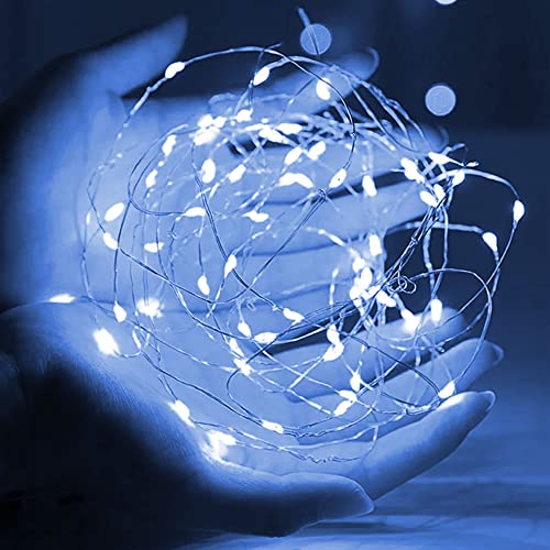 Image of Dazzle Bright Fairy Lights Battery Operated, 2 Pack Total 40FT 120LED Silver Wire Waterproof Battery Operated String Lights, Christmas Decorations for Indoor Outdoor Bedroom Yard Decor, White