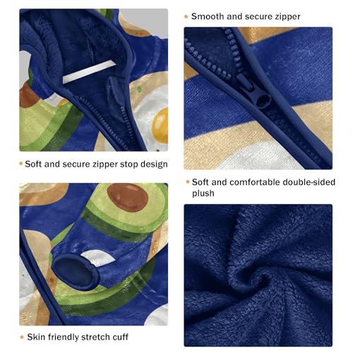 Avocado Toast and Eggs Pattern Toddler Fleece Jacket Girl Boys Hooded Fleece Jacket Coat Warm Outwear Zip-up 3-10T3