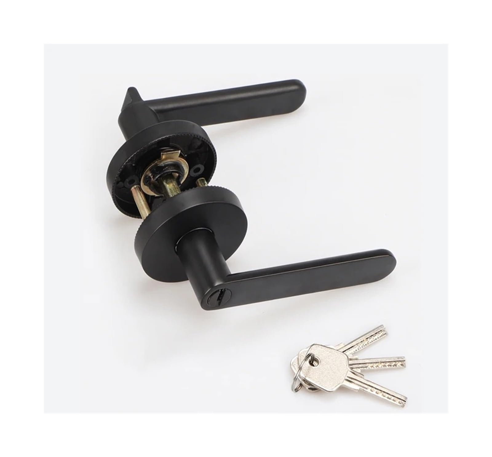 Sjloynwq Black-With Key Interior Door Lock Three-Pole Handle(Black-With Key)