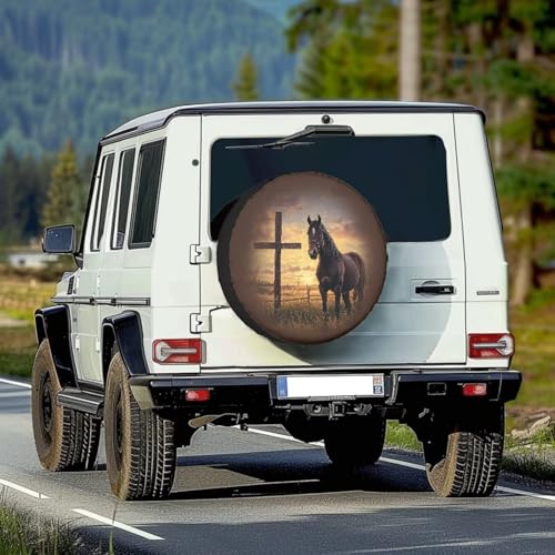 Image of Pensura Cross Horse Tire Cover Car Accessories Wheel Covers Weatherproof Easy Installation for Jeep Wrangler Rv SUV Truck Travel Trailer