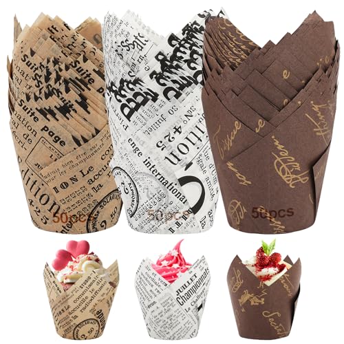 150 Pcs Muffins Papierförmchen, Muffinform Papier, Muffin Förmchen, Tulpen Backförmchen Muffinförmchen Papier, Cupcake Backbecher Cupcake Förmchen, Tulpen Cupcake Formen Papiers für Party Hochzeit