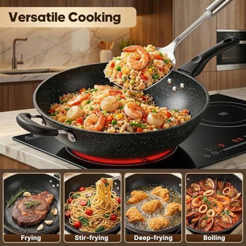 Wok antiadherente con tapa de vidrio de 13.4 pulgadas miniatura 4