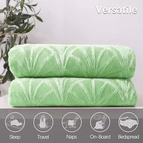 Whale Flotilla Flannel Fleece Throw Blanket for Couch, Soft Fluffy Velvet Sofa Blanket with Decorative Vintage Pattern for All Season, Warm and Lightweight, 50x60 Inch, Light Green
