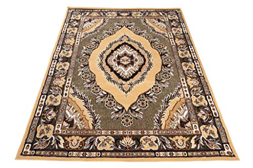 TAPISO Bali Teppich Kurzflor Klassisch Floral Ornament Medaillon Design Beige Gelb Bordüre Orientteppich Wohnzimmer… – Bild 8