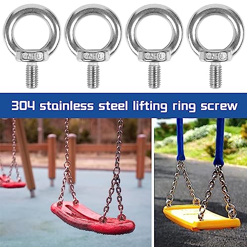 6 Stück Ringschrauben Edelstahl, M10 Ringschrauben mit Außengewinde für Seilmontage Hebezubehör Silber