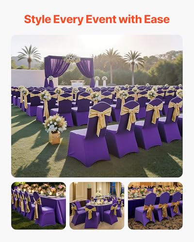 Image of VEVOR Chair Covers, Polyester Spandex Chair Cover, Stretch Slipcovers for Wedding Party Dining Banquet Flat-Front Chair Covers (Purple-a, 50PCS)
