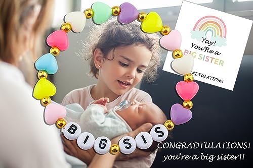 Image of Haoze Big Sister Bracelet Gifts for Women, Pink Pearl Beads Big Sister Heart Charm Bracelet Promoted to Big Sister Gift