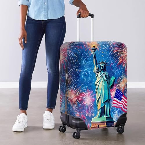 Image of Mumeson Statue of Liberty Luggage Cover for Suitcase Protector Zipper Closure Baggage Case Protective Fit 18-32 inch Suitcase Elastic Covers